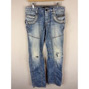 Cipo &‎ Baxx C-602 Mens Distressed Light Wash Denim Jeans Y2K Blue 30x34